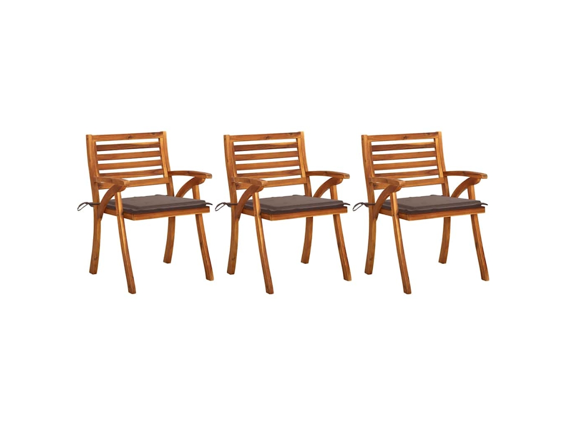 Sillas de comedor de jardín de 3 piezas DKD Home Decor con cojines, acacia maciza