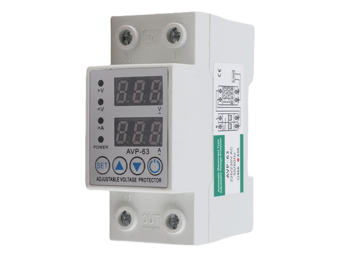 Disyuntor residencial 2 polos, 63 A, 220 V, con pantalla digital, protección contra sobrecorriente y recuperación automática. Equipos eléctricos.