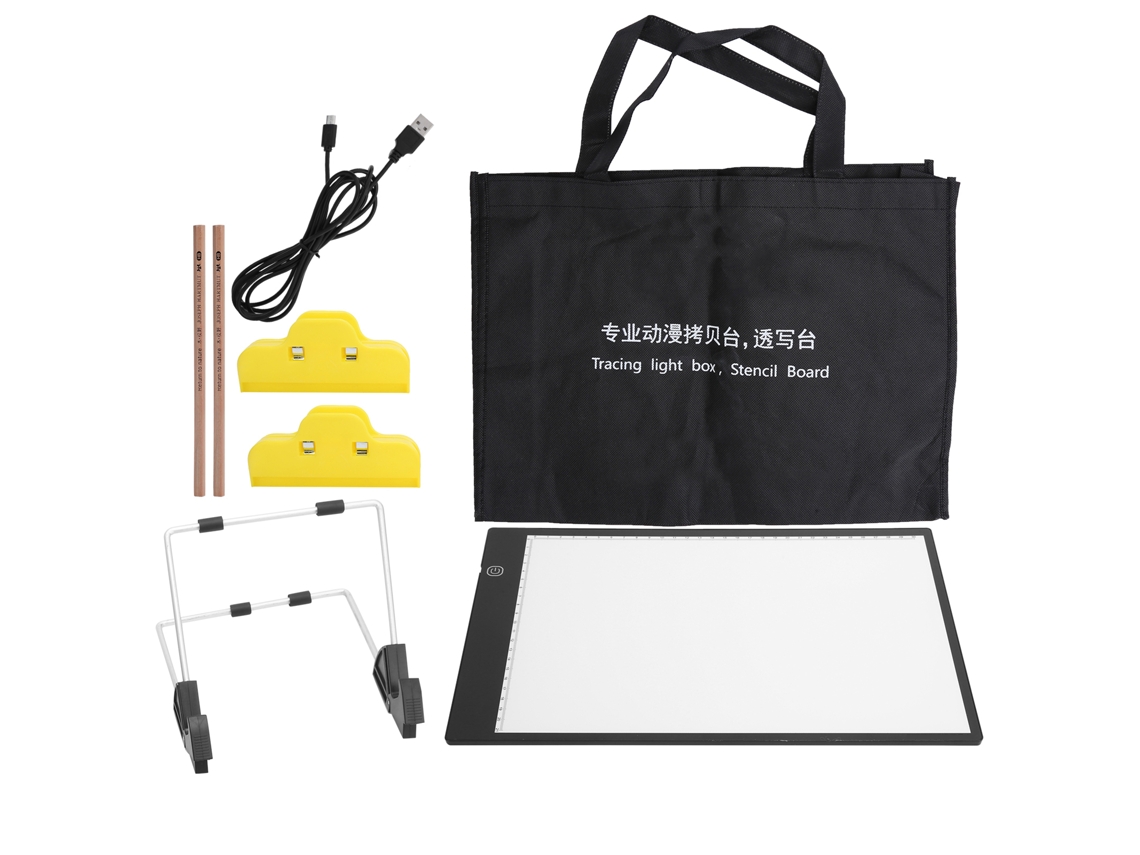Tableta de dibujo LED A4 con brillo ajustable, clip, funda y lápiz para niños