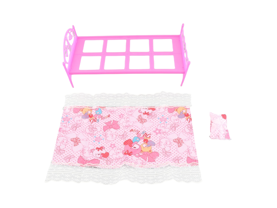 Ats-cama Mini De Plástico Con Almohada Y Hoja Para Muñecas Casita De Muñecas