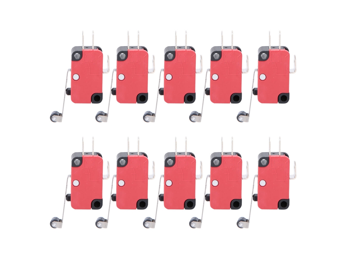 10 Piezas Interruptor De Límite Plástico Metal V-156-1c25 Con Rodillo De Bisagra Larga Para Control Industrial