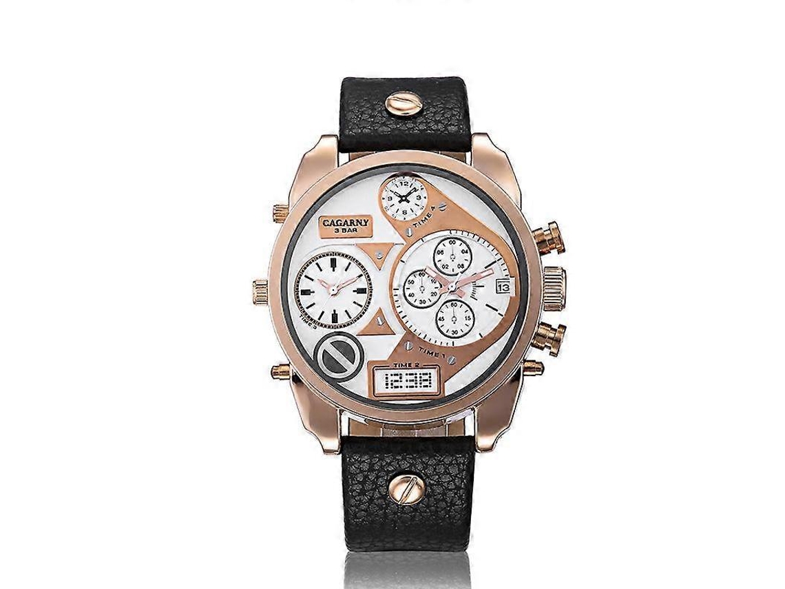 Relojes Cagarny 6822 para hombre con calendario diario y esfera doble de cuarzo Hengrongshen