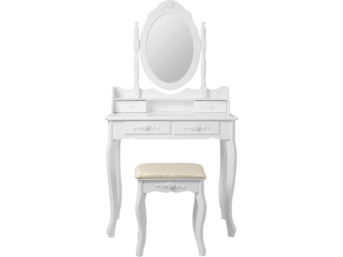 Tocador ML-DESIGN con Taburete (Blanco - MDF - 75 x 140 x 40 cm)