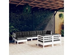 Conjunto de jardín de 9 piezas con cojines de pino macizo blanco de DKD Home Decor