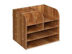 Relaxdays Organizador Escritorio Documentos, 10 Compartimentos, 27,5x32,5x25 Cm, Cajonera Sobremesa Mdf, Marrón Oscuro