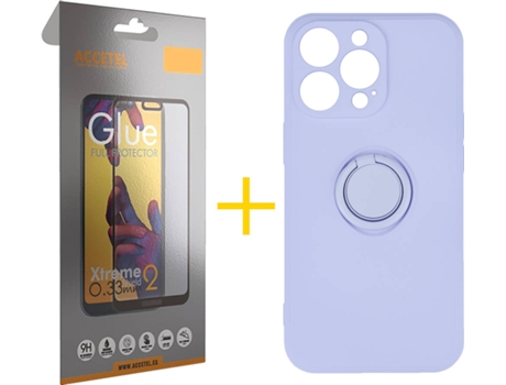 Carcasa + 1 Protector de Vidrio Full iPhone 13 Pro Max ACCETEL Gel O-Ring Lila
