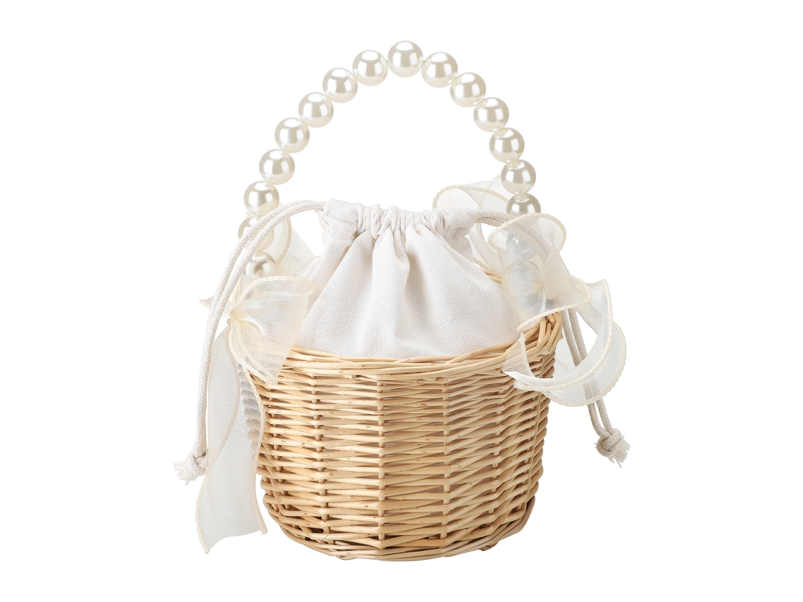 2pcs Cesto De Flores Com Cabo De Pérola Pequeno Rattan Marrom Para Presente De Casamento