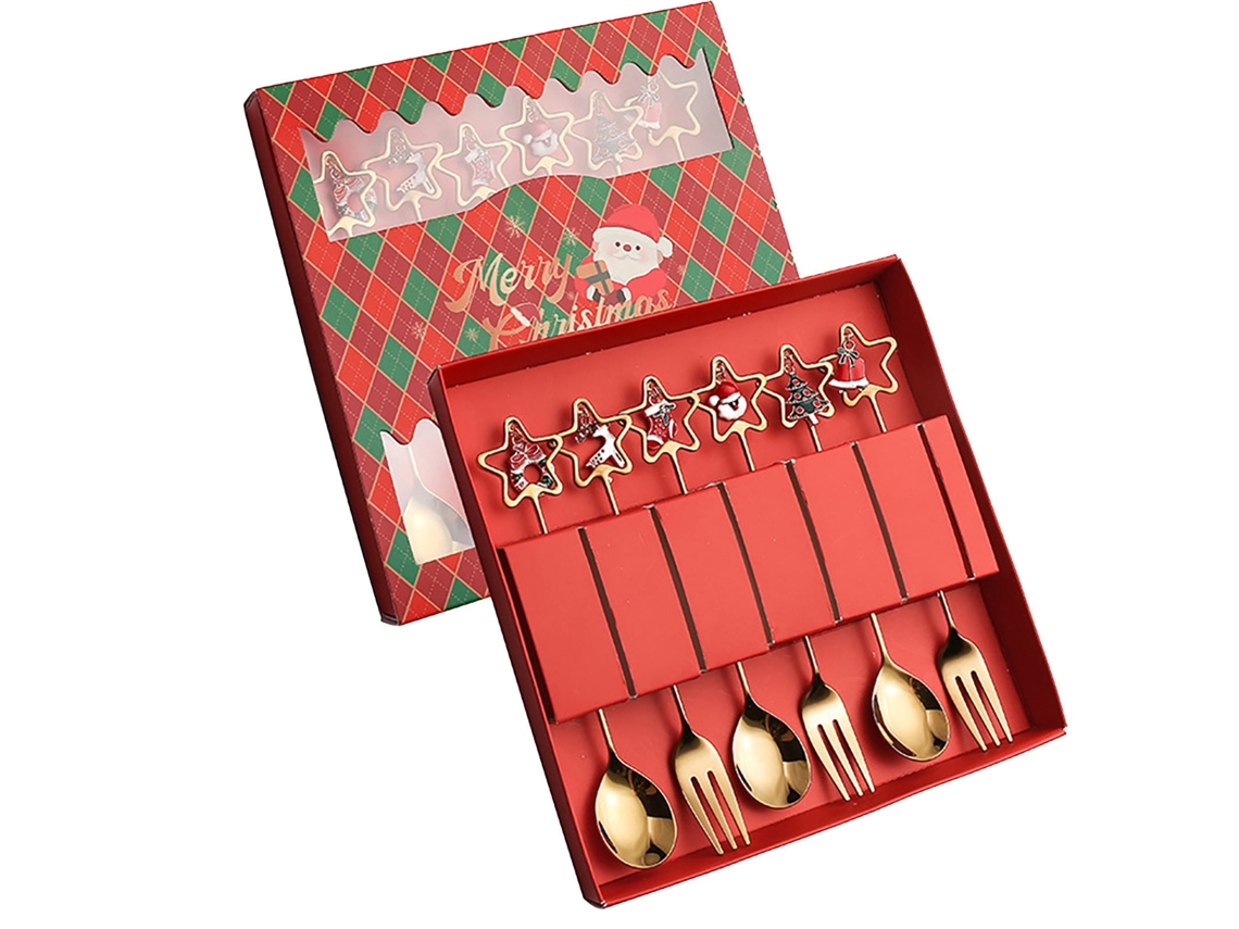 Conjunto de Talheres de Aço Inoxidável de Natal 6 Und 