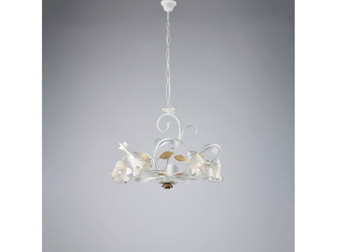 Cesto - Araña Shabby De Hierro Lacado Blanco 5 Luces 142 - Ø65 - Bl274-5-bco