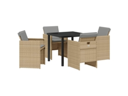 Conjunto De Comedor De Jardín 5 Uds | Mueble De Jardín Beige Ratán Sintético
