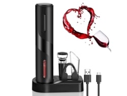 Abridor de botellas eléctrico recargable, incluye soporte, cortador de película, vaso y tapa. Mdug