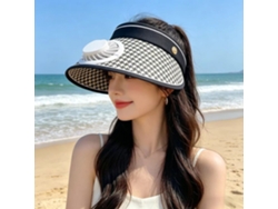 (negro) Gorro Enrollable Recargable Por Usb Con Ventilador, Gorro De Verano Para Mujer Con Protección Solar Uv.
