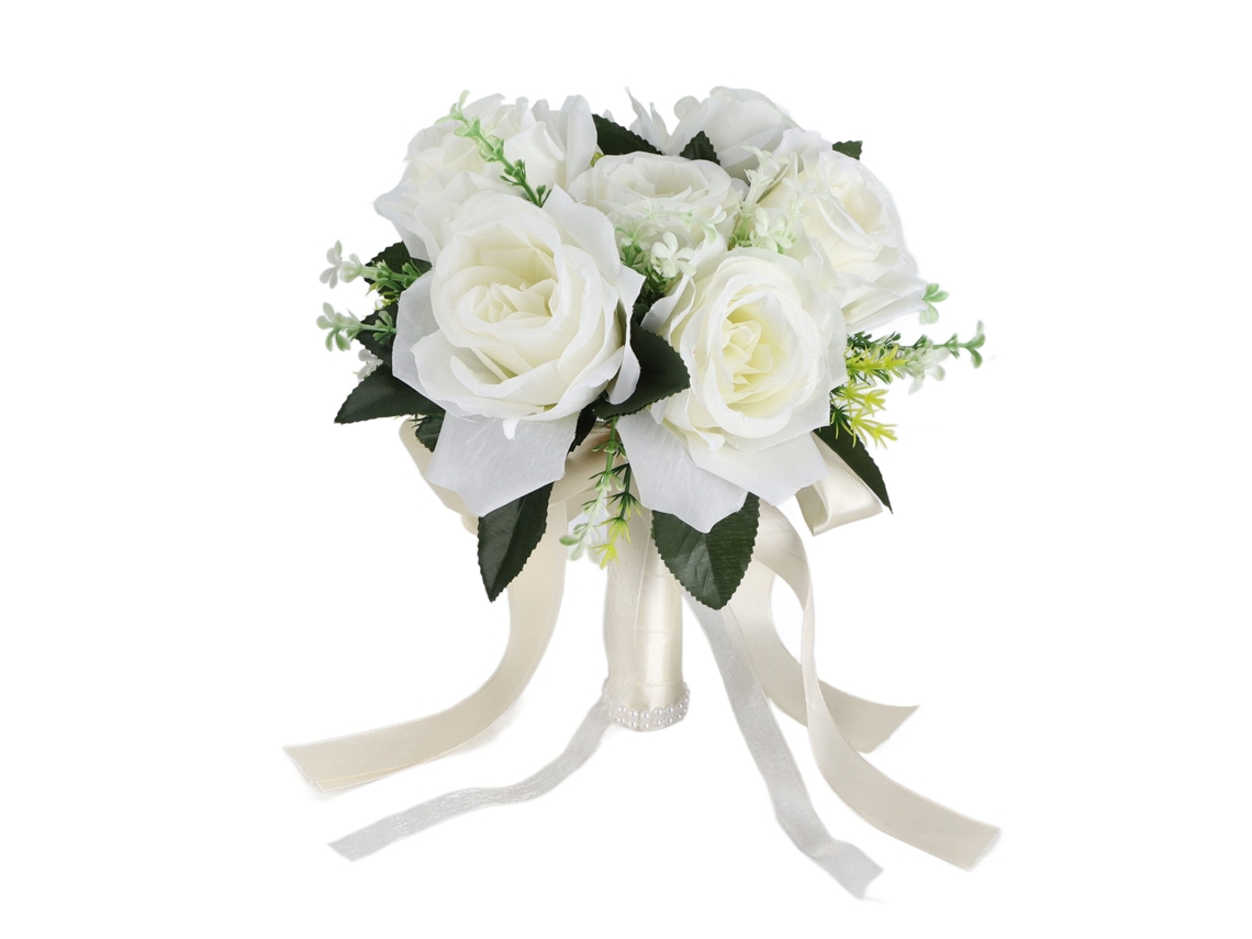 Ramo De Boda Artificial De Seda Con Rosas Artificiales Para Novia, Con Flores Blancas Lechosas, Decoración De Flores Falsas, Suministros Para Boda