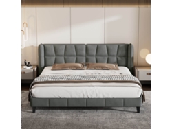 Cama Polster 180x200 Cm - Con Somier De Láminas, Cabecero, Soporte De Madera, Fácil Montaje - Gris