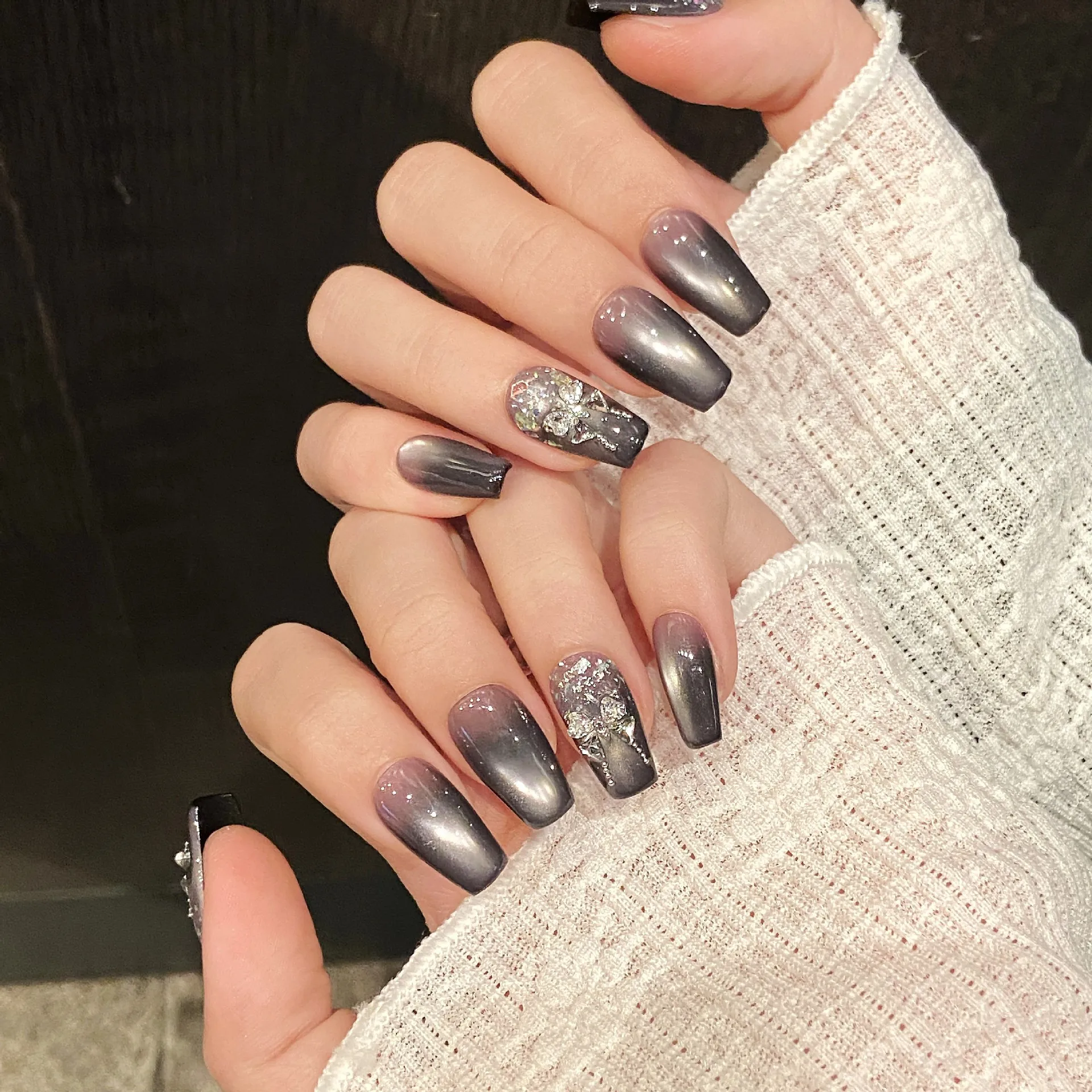 (313-xs) 10 Pegatinas De Uñas Postizas Hechas A Mano Con Forma De Ojo De Gato Y Diamantes De Imitación