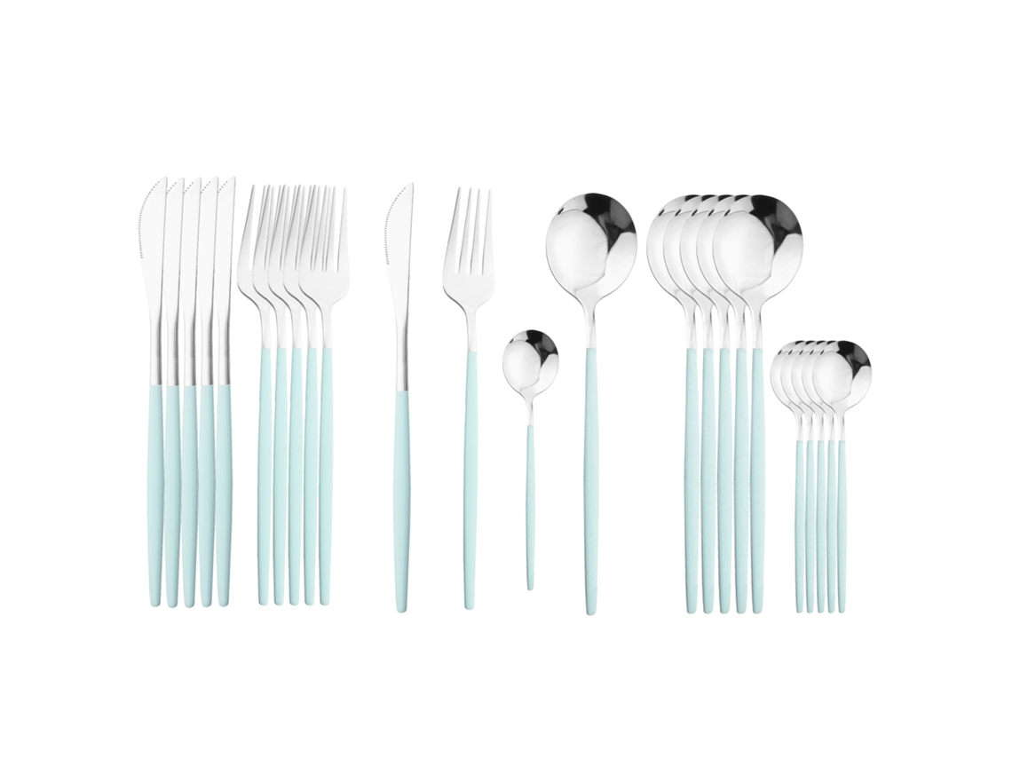 (plata Menta) Juego De Cubiertos De Acero Inoxidable De 24 Piezas, Que Incluye Cuchillo, Cuchara Y Tenedor