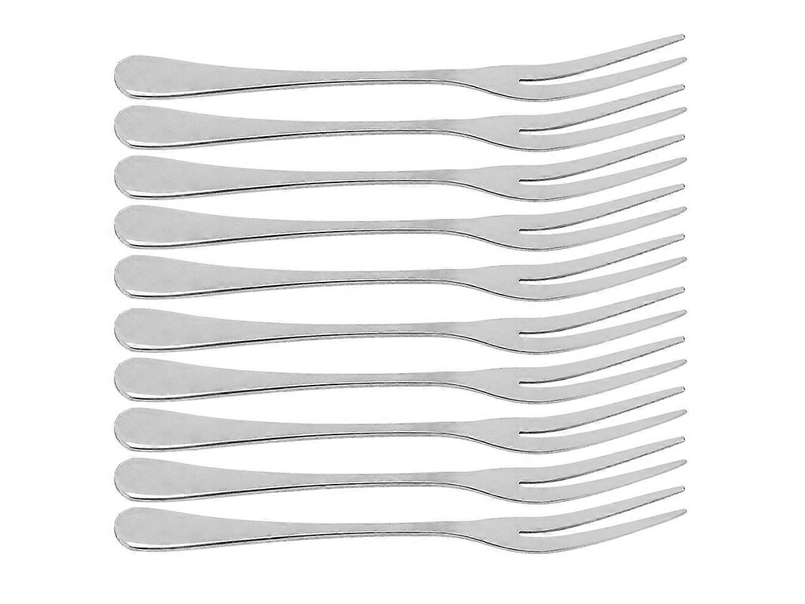 Juego de 10 tenedores multifuncionales de acero inoxidable para degustar aperitivos, cócteles, ensaladas y frutas.