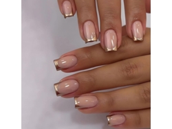 Uñas Postizas Cuadradas Doradas Con Punta Francesa, Con Pegamento Y Cobertura Total Para Manicura.