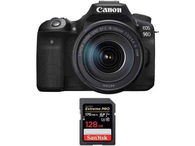 Kit Cámara CANON EOS 90D + 18-135mm f/3.5-5.6 IS USM + SanDisk 128 GB (APS-C)