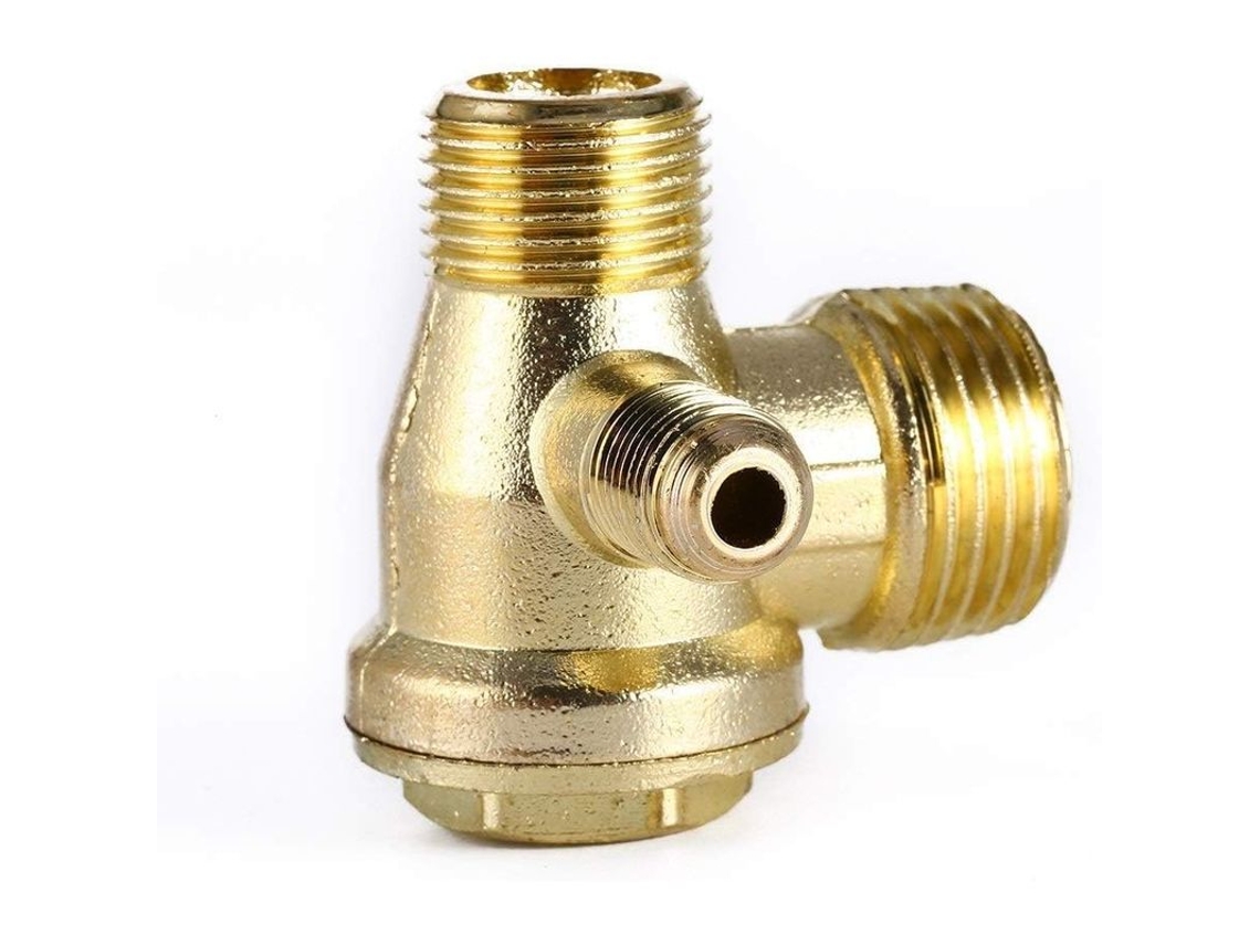 Válvula de retención unidireccional de 3 vías en bronce, macho de 1/8'' x 3/8'' x 1/2'' para compresor de aire.