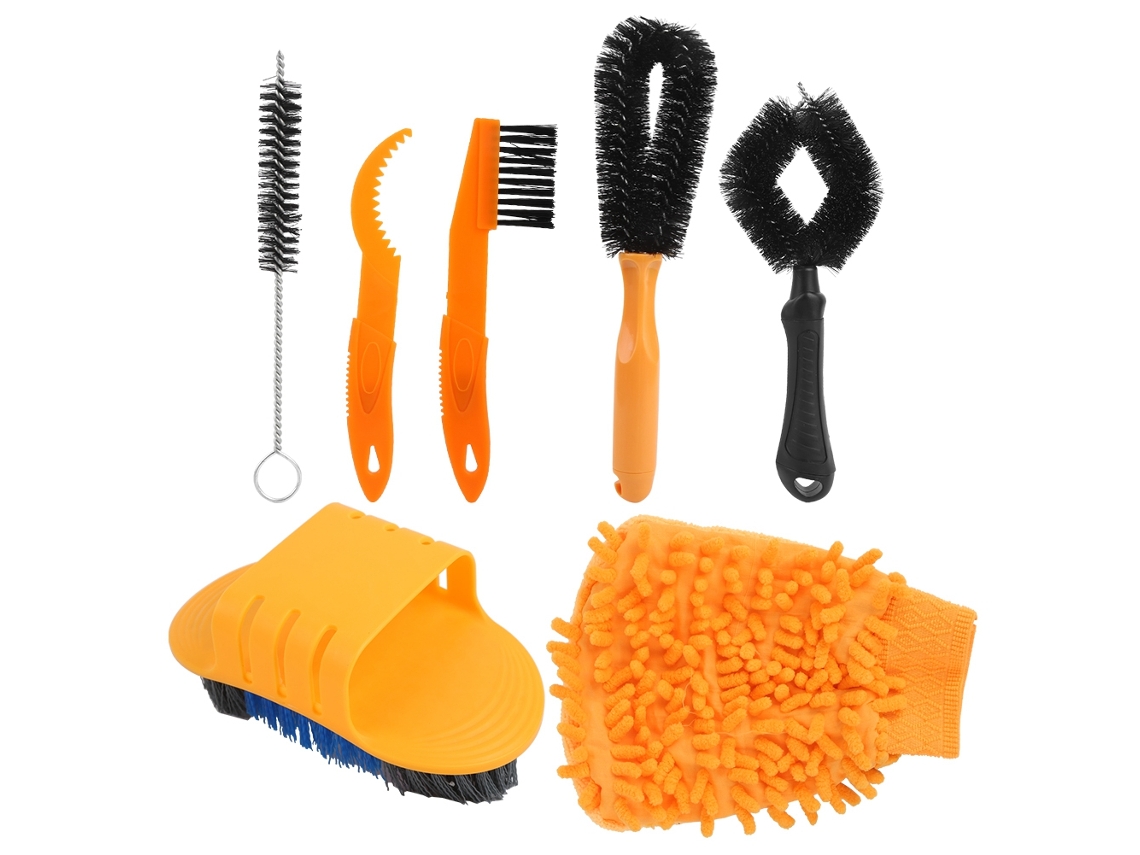 Kit De Mantenimiento Y Limpieza De Bicicletas De 7 Piezas Con Cepillos, Guantes, Neumáticos Y Accesorios Profesionales.