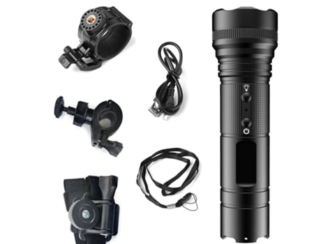 Linterna LED Cámara 1080P IP66 Impermeable 5 modos de iluminación Linterna Grabadora de video con brújula para casco de bicicleta (negro) BISBISOUS