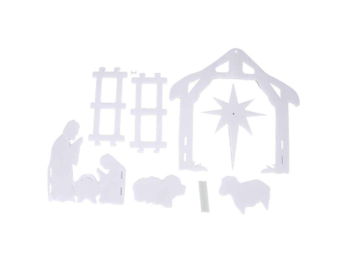 Belén Navideño De 44x27x5cm Con Escena Jesús, Cartón Hueco Pp Blanco, Para Exteriores, Ideal Jardín.
