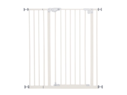 Barrera de seguridad blanca de 74 x 80 cm (91,5 x 97,5 x 104,1 cm), extensible, metálica, con cierre automático para puertas y escaleras para mascotas.