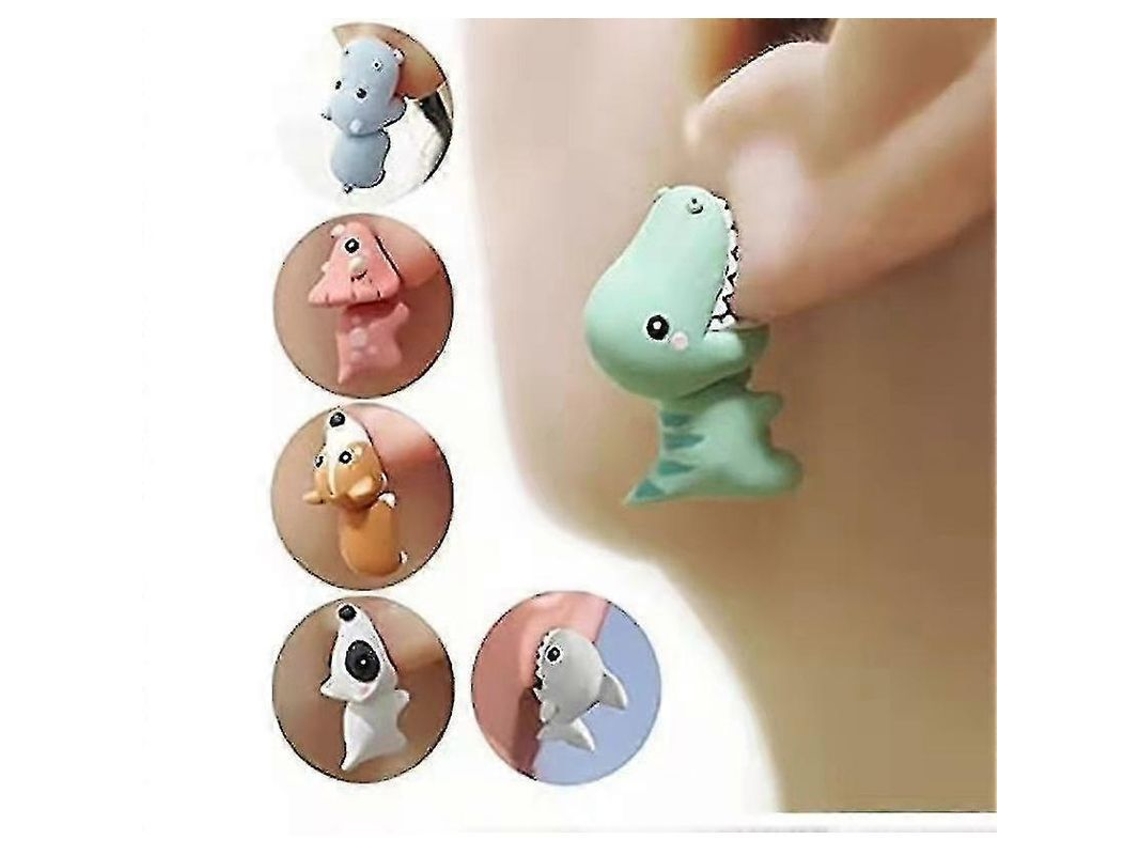 Pendientes De Animales 3d Adorables, 6 Pares, Pendientes De Botón Con Forma De Animal Mordiendo Para Mujer.