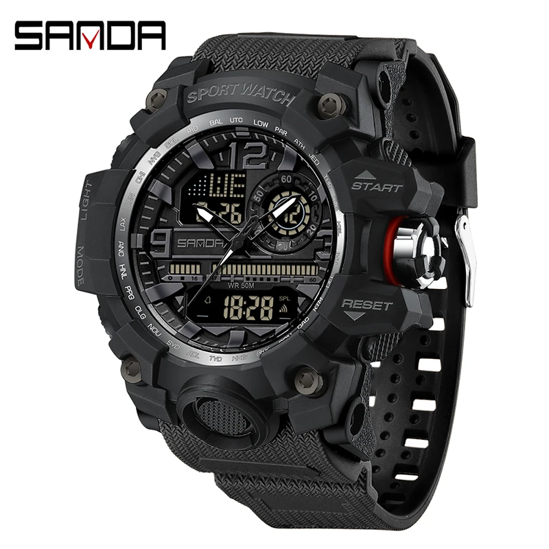 Reloj Deportivo Para Hombre (negro), Con Pantalla Doble Digital De Cuarzo Led, Resistente A Golpes Y Al Agua.