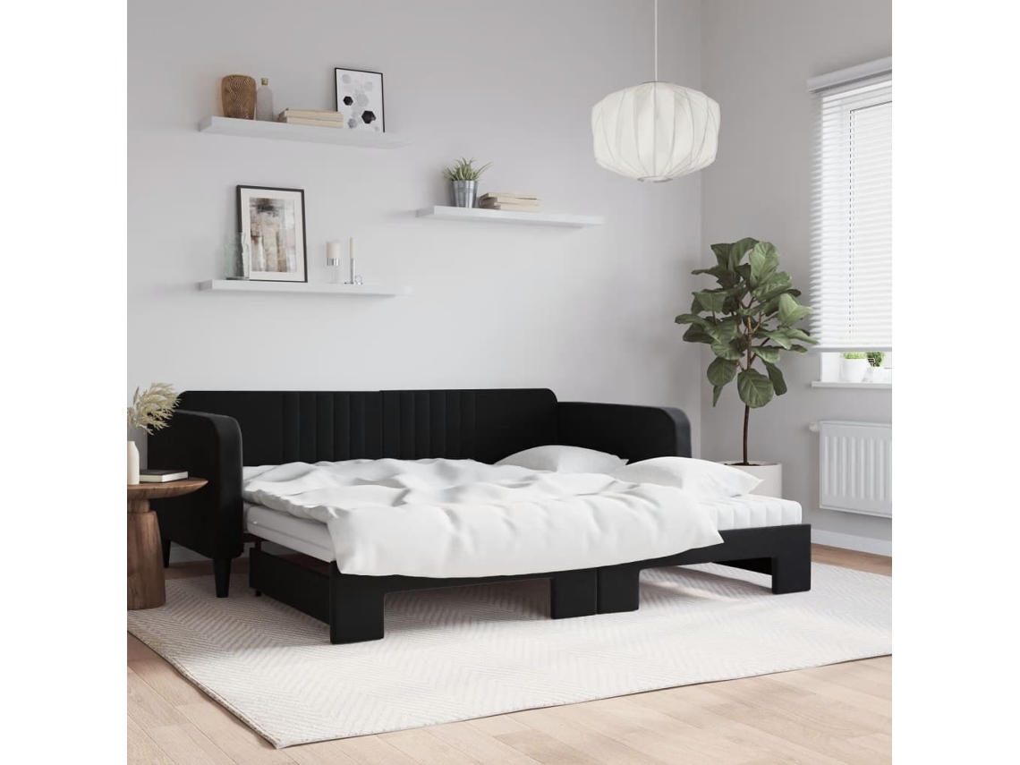 Sofá Cama Nido Con Colchón Terciopelo Negro 100x200 Cm