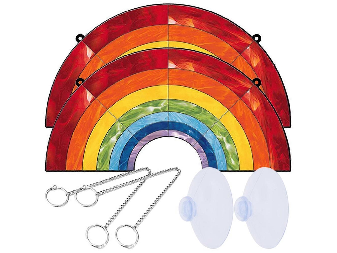 Conjunto de 4 colgantes decorativos de acrílico con estampado de arcoíris.