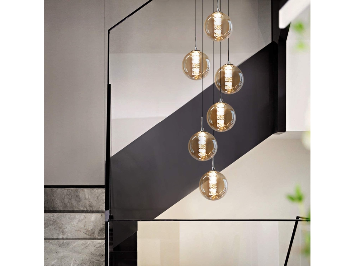 ZMH Lámpara colgante LED de altura ajustable con pantalla de cristal para sala de estar