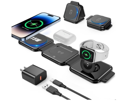 Estación de carga 3 en 1 para cargador inalámbrico de viaje para iPhone 15 14 13 12 Pro/Pro Max/Plus/Mini AirPods 2/3/Pro iWatch CHRONUS