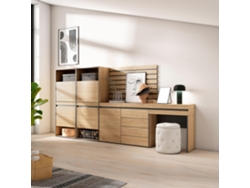 Zapatero, 297x145x35 cm, Dormitorio, habitación, Cómoda, Cajonera, Listones Decorativos, Tocador, Roble SKRAUT HOME