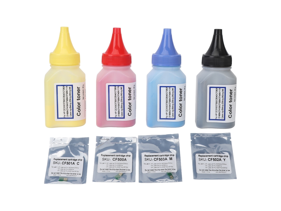 4 Botellas De Tóner En Polvo De Color Para Impresora Con Chip Para Cf540a Cf500a Crg055 Crg054 Crg045