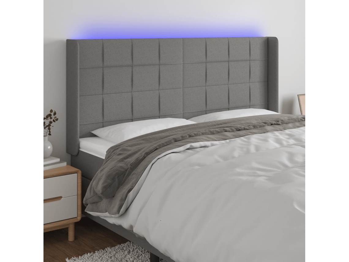 Cabecero Con Led De Tela Gris Oscuro 163x16x118/128 Cm