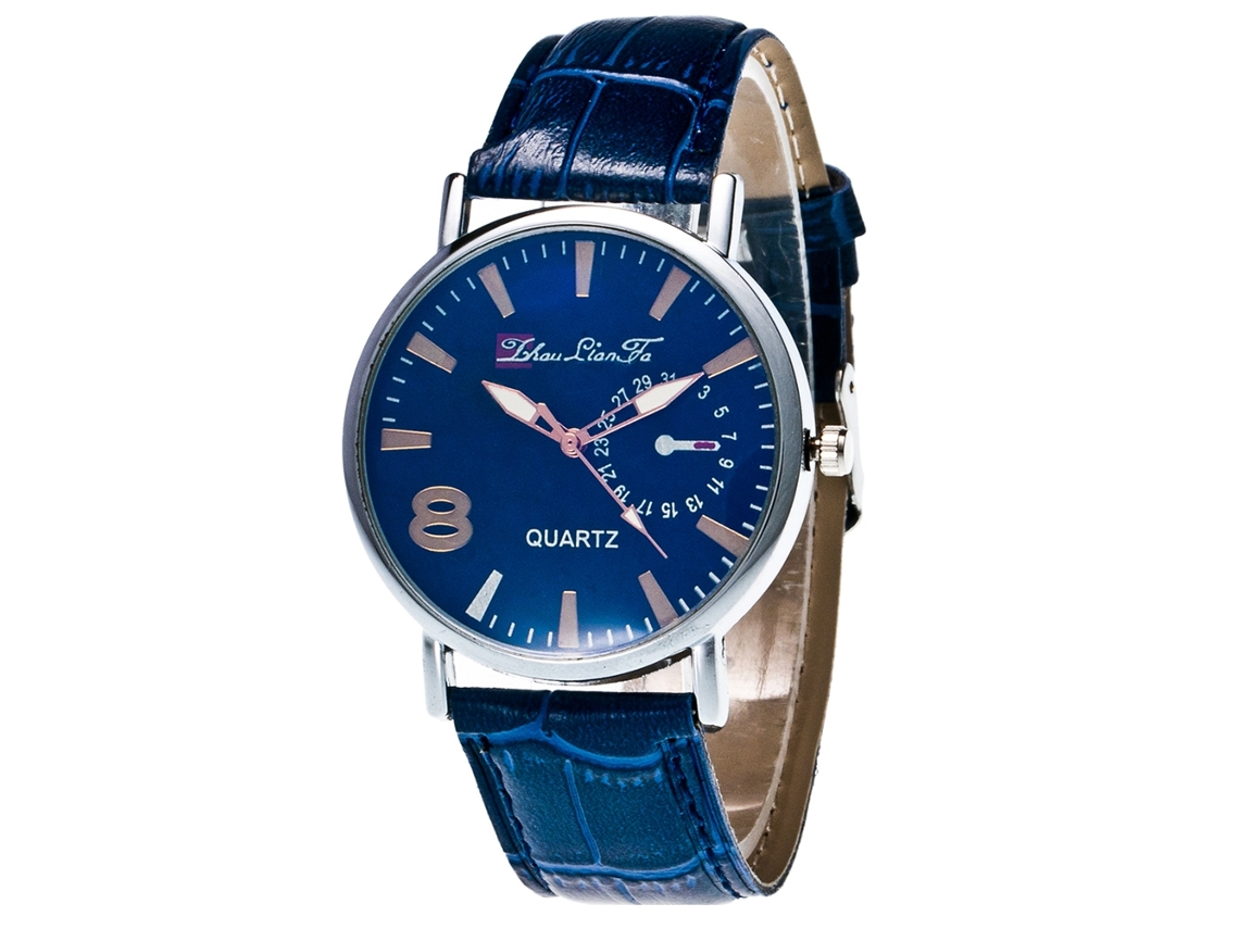 Reloj De Pulsera De Cuarzo Para Hombre Con Correa De Pu, Estilo Moderno, Azul.