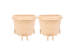 2pcs Maceta De Suculenta Linda Con Cara Sonriente Plástica Con Agujeros De Drenaje Para Jardín Patio Beige