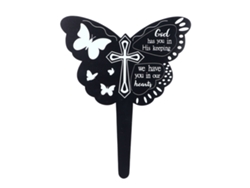 Poste Conmemorativo De Metal Para Jardín De Cementerio Con Texto Blanco Y Diseño De Mariposa.