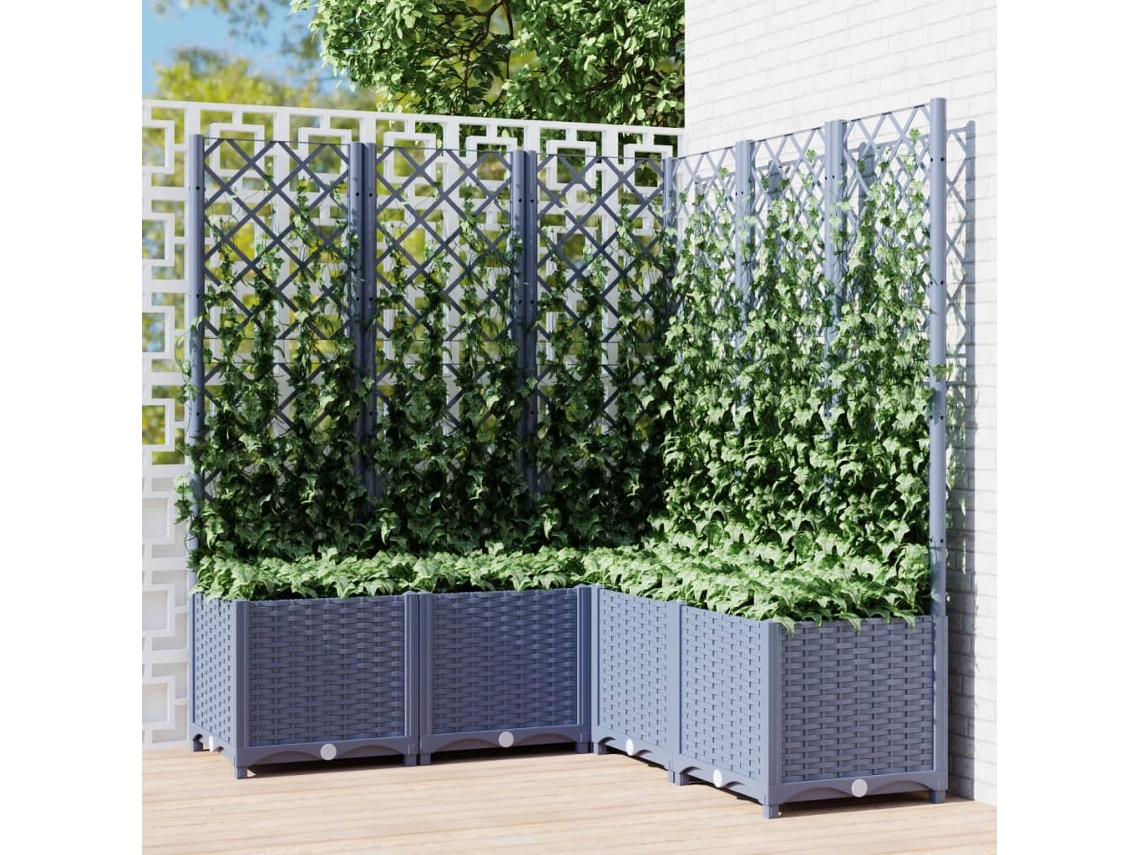 Maceta/Jardinera de Jardín con Enrejado 120X120X136 Cm PP Gris Oscuro