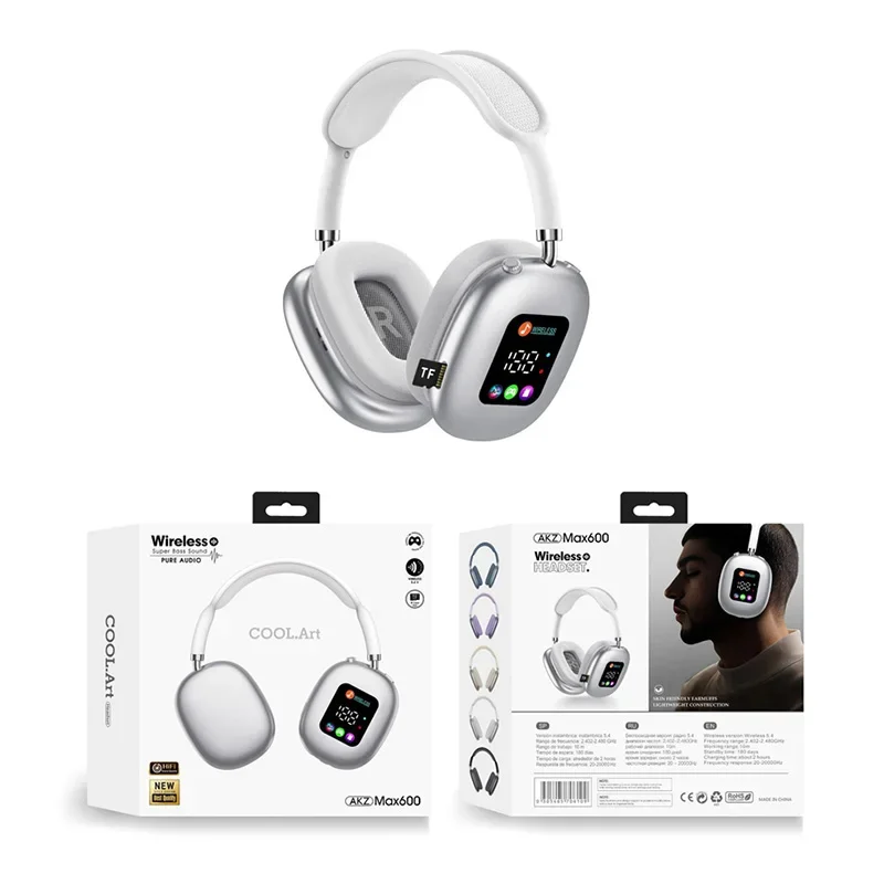 Auriculares Deportivos Inalámbricos Bluetooth (plateados) Con Pantalla Digital Led