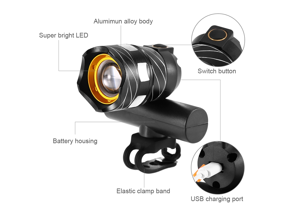 Luz Delantera Bicicleta Recargable Usb Con Led Farol Mtb Ciclismo Luz De Seguridad Flashlight