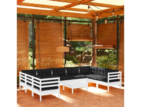 Conjunto 10 Muebles de jardín VIDAXL con cojines blanco madera de pino