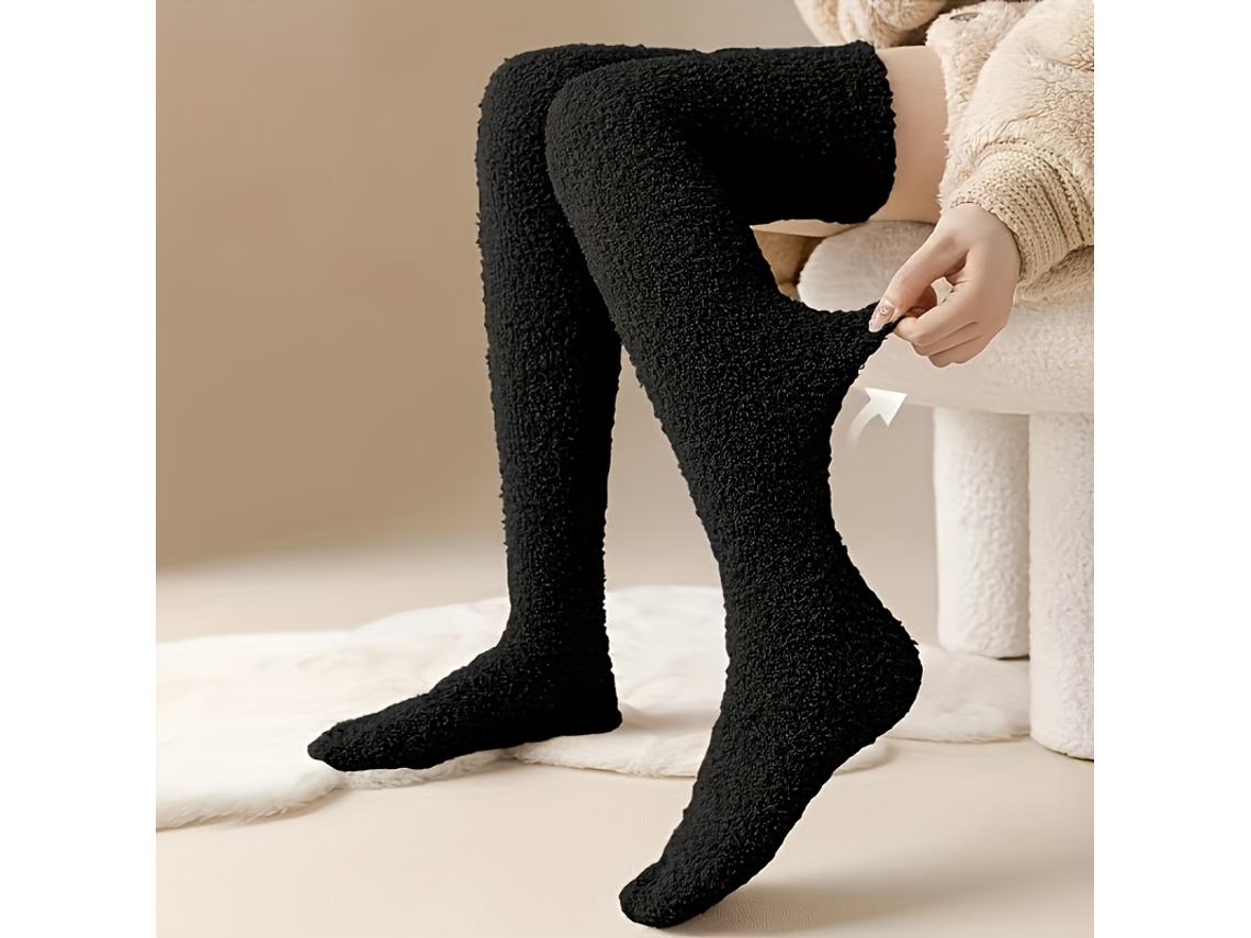 Calcetines Por Encima De La Rodilla, Cálidos Calcetines De Lana Coral Hasta La Rodilla, Suaves Calcetines De Invierno (negros) Cuich
