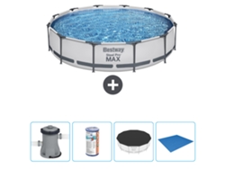 Piscina BESTWAY Round Steel Pro MAX - 366 x 76 cm - Gris - Bomba incluida Filtrar - Cubrir - Suelo