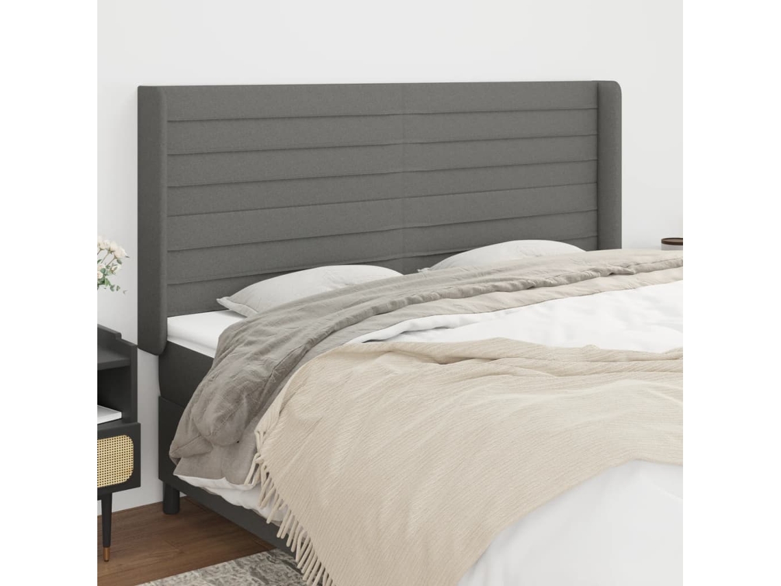 Cabecero Con Orejas De Tela Gris Oscuro 163x16x118/128 Cm