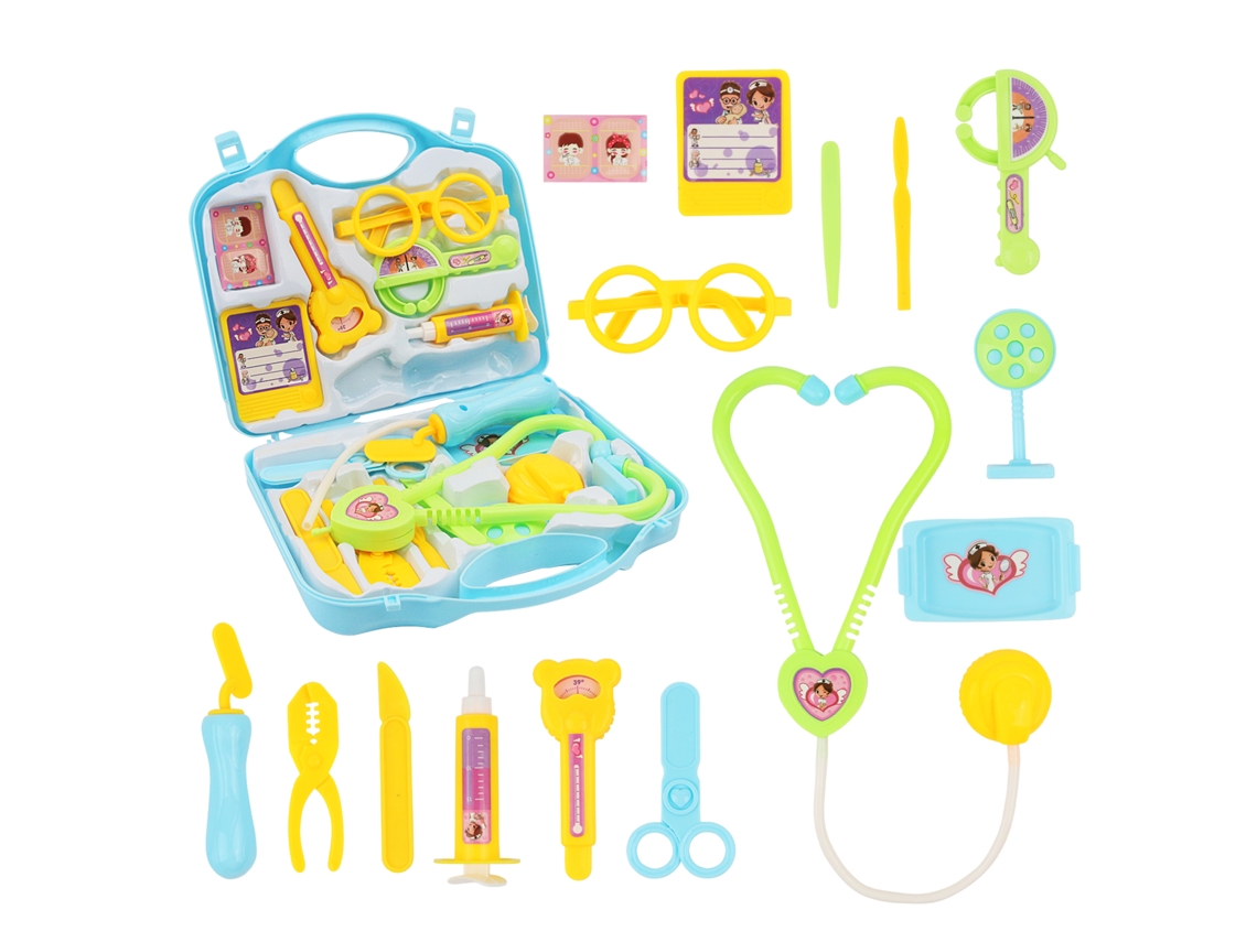 Kit médico simulado, con estetoscopio, termómetro y otros instrumentos médicos. Mdug (azul)