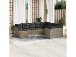 Conjunto de sofá de jardín de 10 piezas con cojines, ratán gris, DKD Home Decor