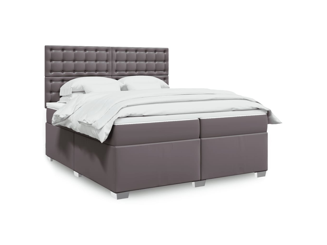 Cama Box Spring Con Colchón Cuero Sintético Gris 200x200 Cm